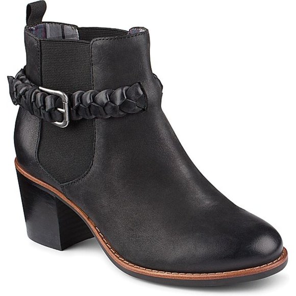 Sperry Liberty Chelsea Boots Braided Leather Strap Booties Black Size 6.5 NEW - Picture 1 of 7